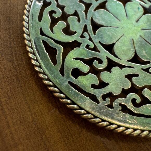 Vintage Sterling Silver Lotus Mandala Pendant Turquoise Boho Statement Festival - Picture 6 of 11